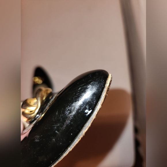 Salvatore Ferragamo Barbie Black Shiny Pumps with Gold Decal Women's 7.5 - Picture 7 of 10